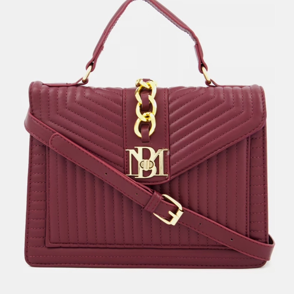 NWT!! Burgundy Vegan Leather Quilted Handbag with Gold Accents